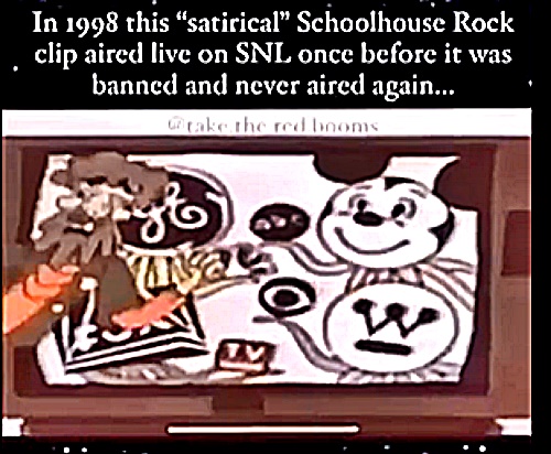 1998 Saturday Night Live (SNL) parody of Schoolhouse Rock satirizing PCB pollutants derived in the manufacture of “manufacture capacitors, hydraulic fluids, lubricants, plasticizers and transformers”.